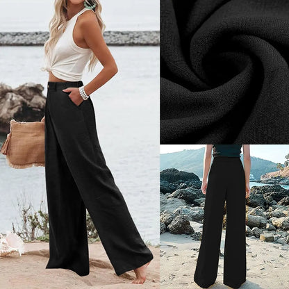 UANEO Women'S Cotton Linen Wide Leg Pants Casual Button up High Waisted Trousers Loose Comfy Spring Summer Womenswear Summervibes