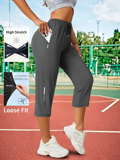 3-Pack Women’S Capri Pants – Loose Fit, Summer Drawstring Waist, Zipper Pockets, Breathable High-Stretch Fabric, Suitable for Everyday Wear