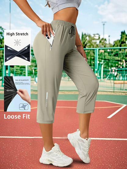 3-Pack Women’S Capri Pants – Loose Fit, Summer Drawstring Waist, Zipper Pockets, Breathable High-Stretch Fabric, Suitable for Everyday Wear