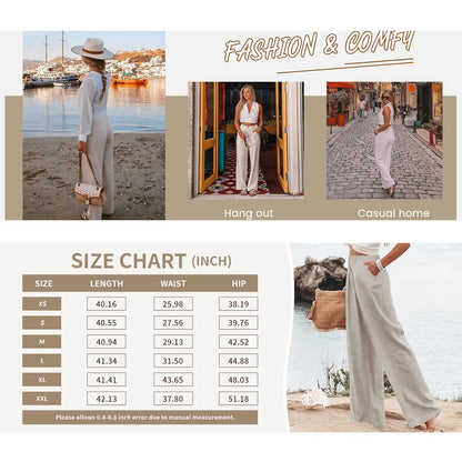 UANEO Women'S Cotton Linen Wide Leg Pants Casual Button up High Waisted Trousers Loose Comfy Spring Summer Womenswear Summervibes