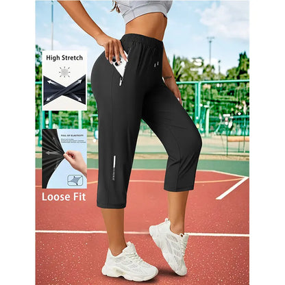 3-Pack Women’S Capri Pants – Loose Fit, Summer Drawstring Waist, Zipper Pockets, Breathable High-Stretch Fabric, Suitable for Everyday Wear