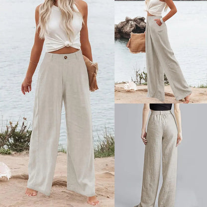 UANEO Women'S Cotton Linen Wide Leg Pants Casual Button up High Waisted Trousers Loose Comfy Spring Summer Womenswear Summervibes