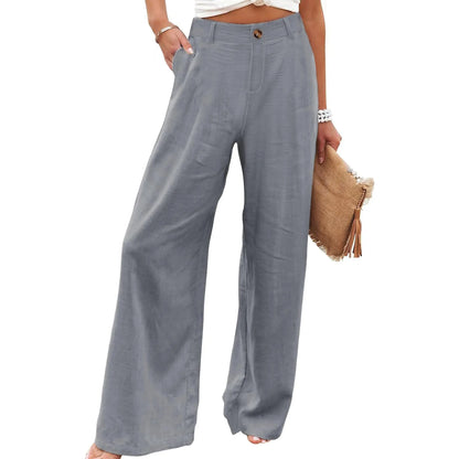 UANEO Women'S Cotton Linen Wide Leg Pants Casual Button up High Waisted Trousers Loose Comfy Spring Summer Womenswear Summervibes