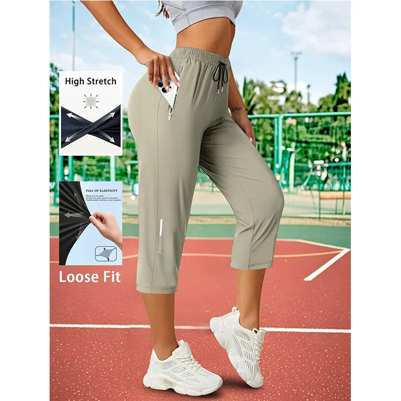 3-Pack Women’S Capri Pants – Loose Fit, Summer Drawstring Waist, Zipper Pockets, Breathable High-Stretch Fabric, Suitable for Everyday Wear