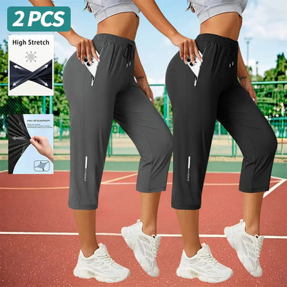 3-Pack Women’S Capri Pants – Loose Fit, Summer Drawstring Waist, Zipper Pockets, Breathable High-Stretch Fabric, Suitable for Everyday Wear