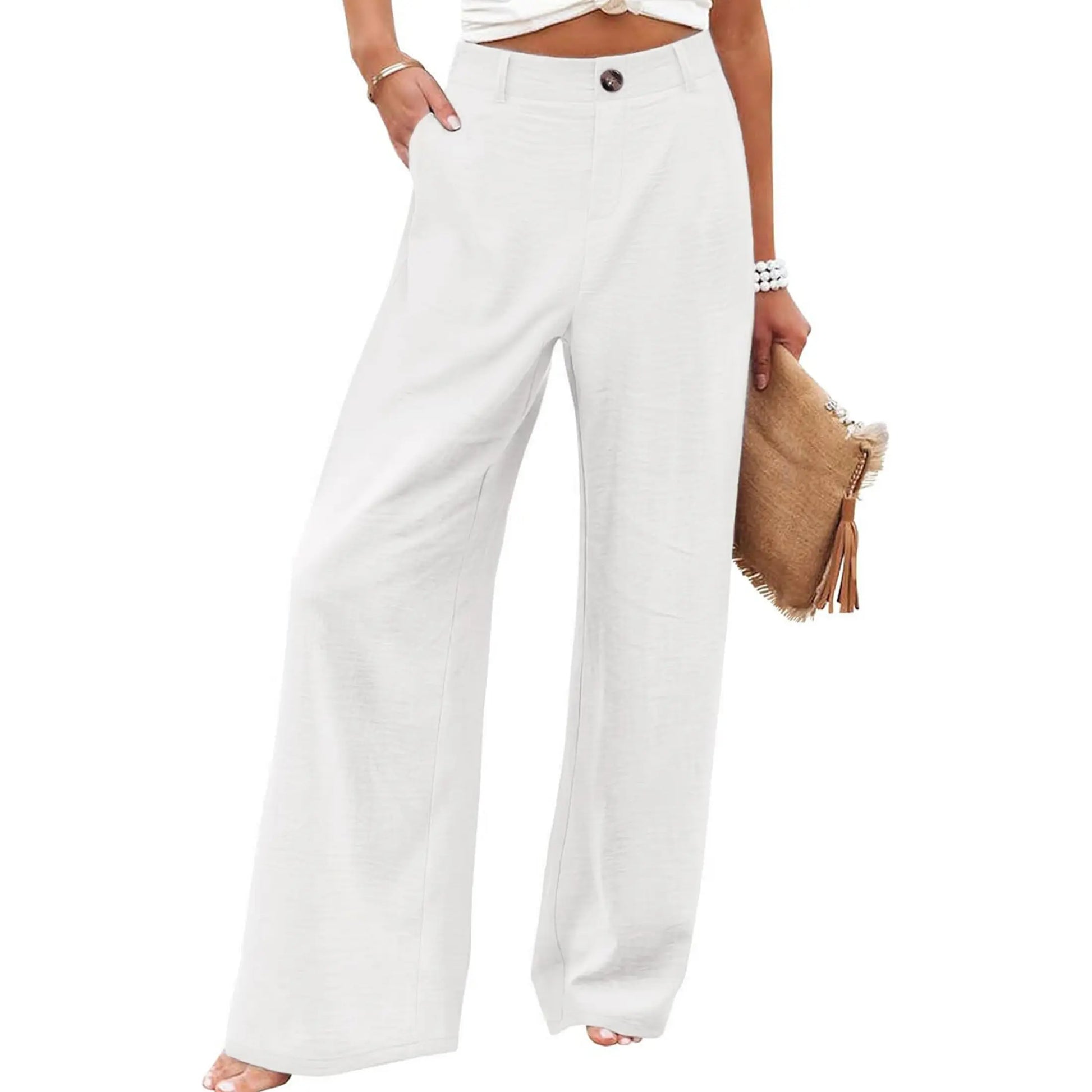 UANEO Women'S Cotton Linen Wide Leg Pants Casual Button up High Waisted Trousers Loose Comfy Spring Summer Womenswear Summervibes