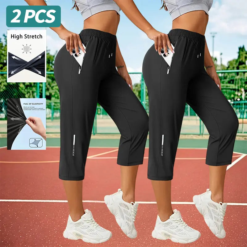3-Pack Women’S Capri Pants – Loose Fit, Summer Drawstring Waist, Zipper Pockets, Breathable High-Stretch Fabric, Suitable for Everyday Wear