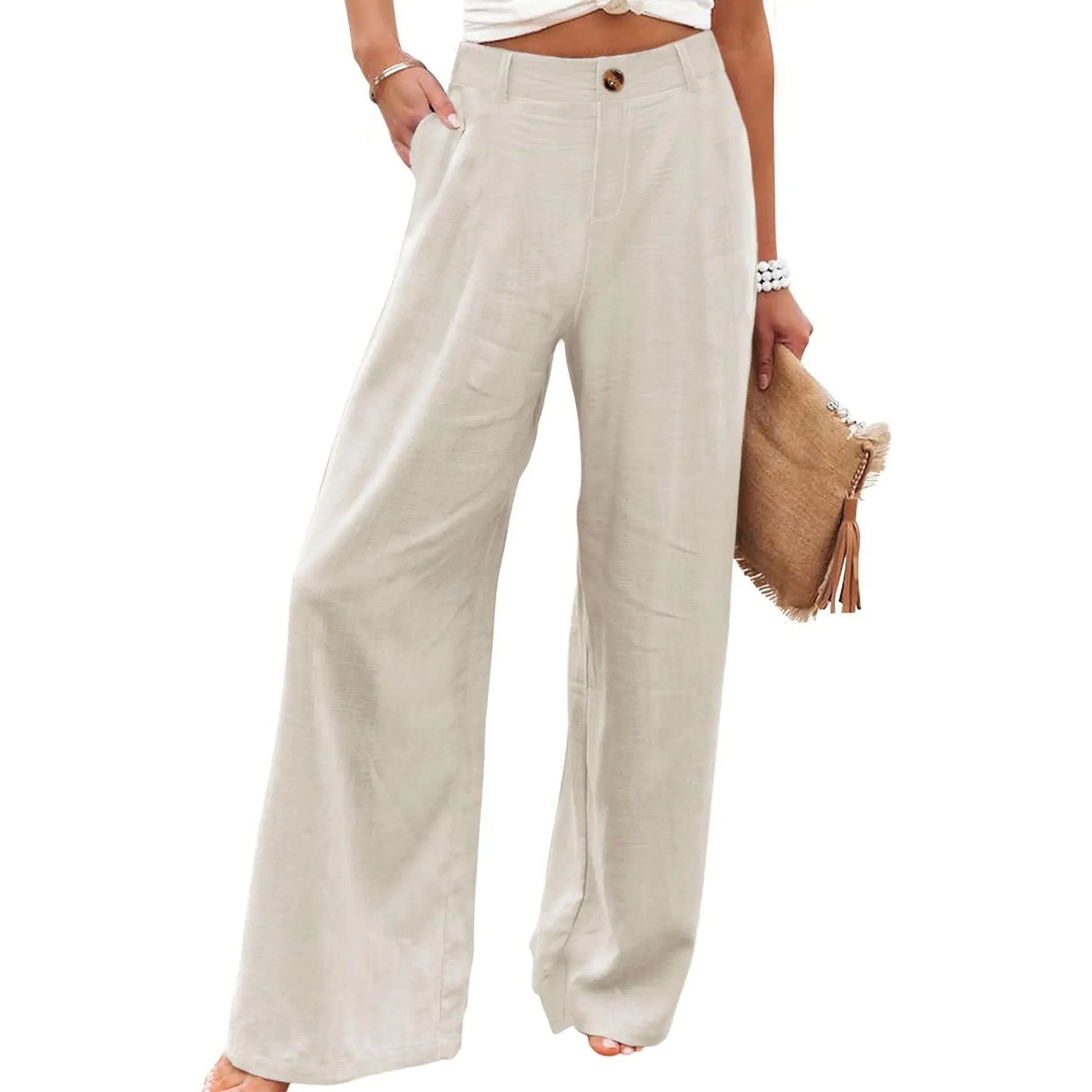 UANEO Women'S Cotton Linen Wide Leg Pants Casual Button up High Waisted Trousers Loose Comfy Spring Summer Womenswear Summervibes