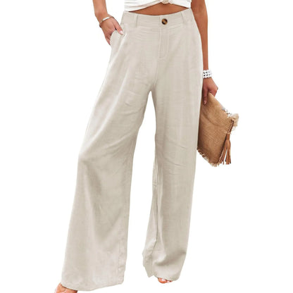 UANEO Women'S Cotton Linen Wide Leg Pants Casual Button up High Waisted Trousers Loose Comfy Spring Summer Womenswear Summervibes
