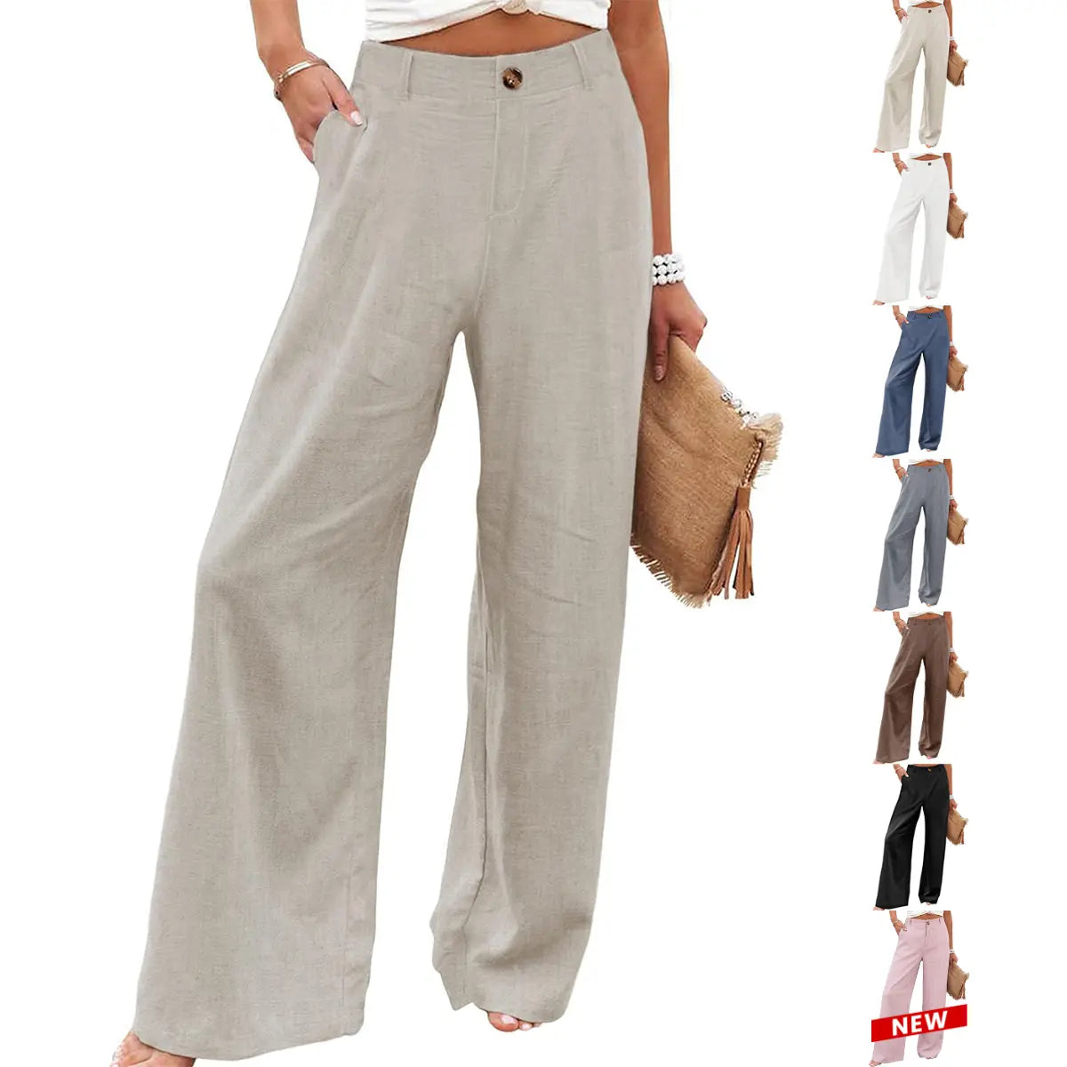 UANEO Women'S Cotton Linen Wide Leg Pants Casual Button up High Waisted Trousers Loose Comfy Spring Summer Womenswear Summervibes
