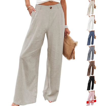 UANEO Women'S Cotton Linen Wide Leg Pants Casual Button up High Waisted Trousers Loose Comfy Spring Summer Womenswear Summervibes