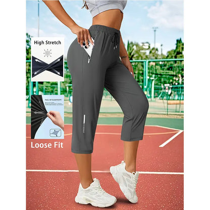 3-Pack Women’S Capri Pants – Loose Fit, Summer Drawstring Waist, Zipper Pockets, Breathable High-Stretch Fabric, Suitable for Everyday Wear