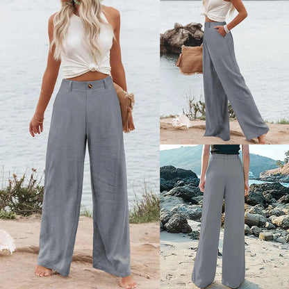 UANEO Women'S Cotton Linen Wide Leg Pants Casual Button up High Waisted Trousers Loose Comfy Spring Summer Womenswear Summervibes