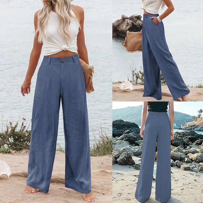 UANEO Women'S Cotton Linen Wide Leg Pants Casual Button up High Waisted Trousers Loose Comfy Spring Summer Womenswear Summervibes