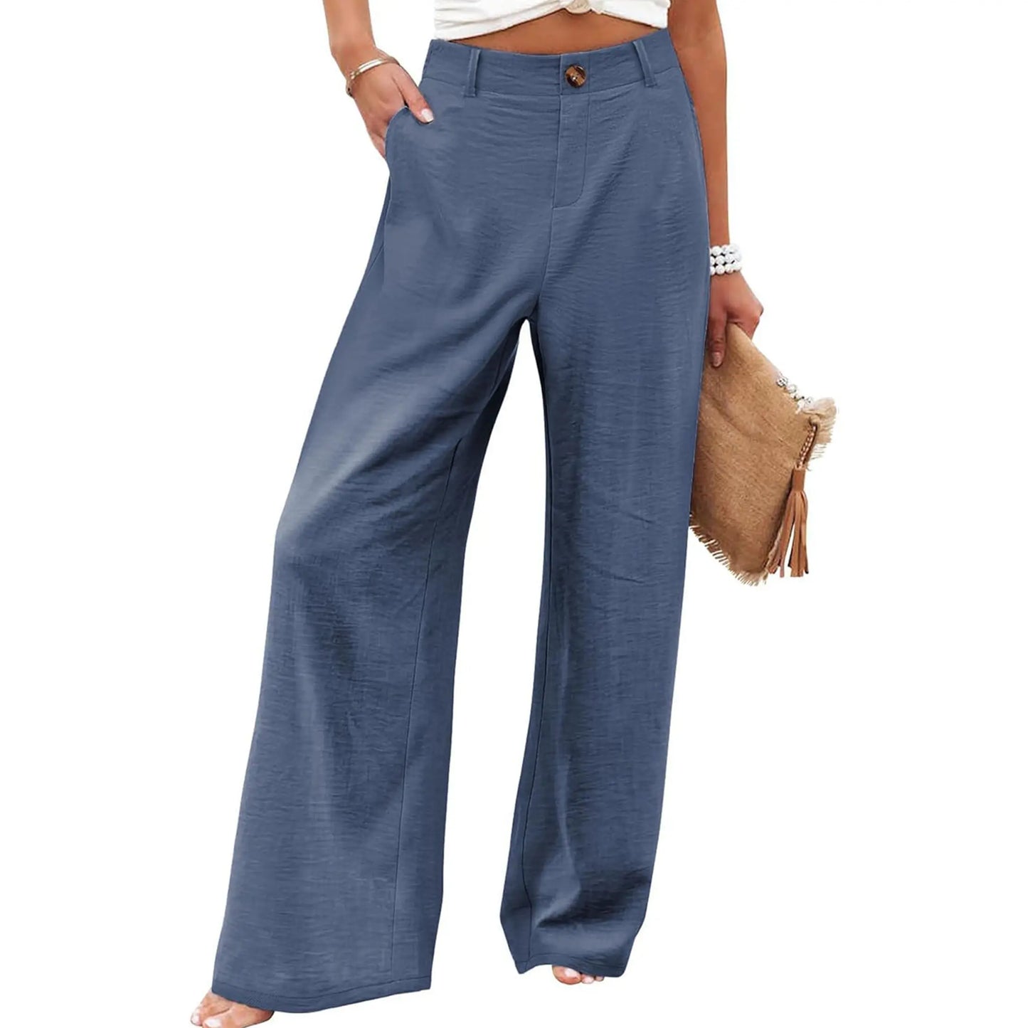 UANEO Women'S Cotton Linen Wide Leg Pants Casual Button up High Waisted Trousers Loose Comfy Spring Summer Womenswear Summervibes
