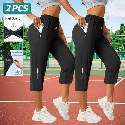 3-Pack Women’S Capri Pants – Loose Fit, Summer Drawstring Waist, Zipper Pockets, Breathable High-Stretch Fabric, Suitable for Everyday Wear