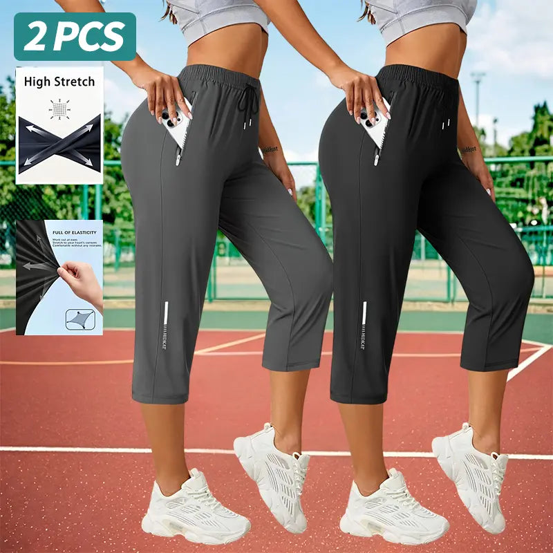 3-Pack Women’S Capri Pants – Loose Fit, Summer Drawstring Waist, Zipper Pockets, Breathable High-Stretch Fabric, Suitable for Everyday Wear