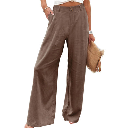 UANEO Women'S Cotton Linen Wide Leg Pants Casual Button up High Waisted Trousers Loose Comfy Spring Summer Womenswear Summervibes