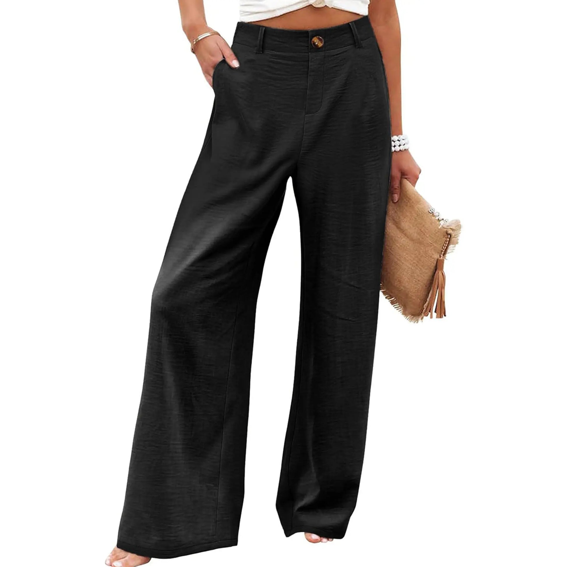 UANEO Women'S Cotton Linen Wide Leg Pants Casual Button up High Waisted Trousers Loose Comfy Spring Summer Womenswear Summervibes